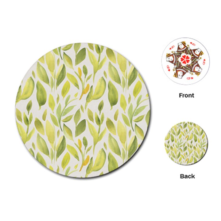 Green Leaves Nature Patter Playing Cards (Round) 