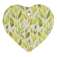 Green Leaves Nature Patter Heart Ornament (two Sides)