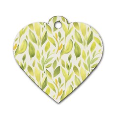 Green Leaves Nature Patter Dog Tag Heart (two Sides)