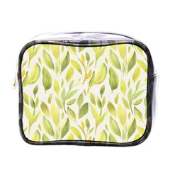 Green Leaves Nature Patter Mini Toiletries Bags by paulaoliveiradesign