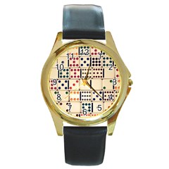 Old Domino Stones Round Gold Metal Watch by Sapixe