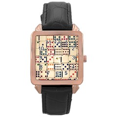 Old Domino Stones Rose Gold Leather Watch  by Sapixe