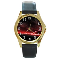 Outer Space Red Stars Star Round Gold Metal Watch by Sapixe