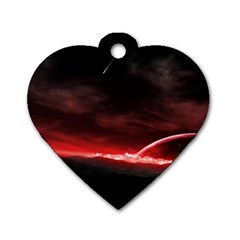 Outer Space Red Stars Star Dog Tag Heart (one Side) by Sapixe