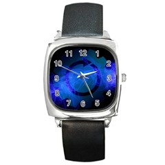 Particles Gear Circuit District Square Metal Watch by Sapixe