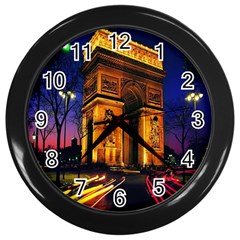 Paris Cityscapes Lights Multicolor France Wall Clocks (black) by Sapixe