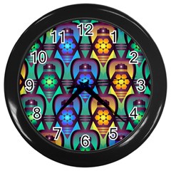 Pattern Background Bright Blue Wall Clocks (black) by Sapixe