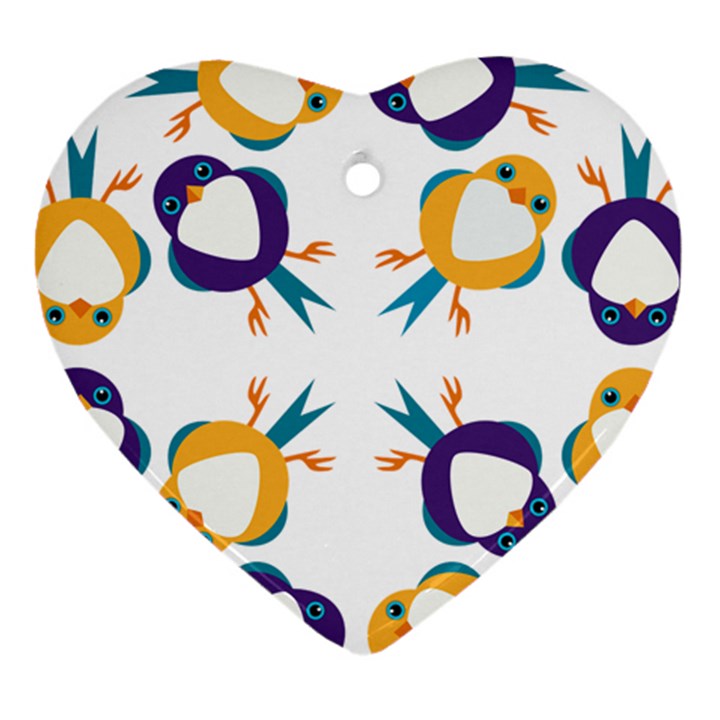 Pattern Circular Birds Heart Ornament (Two Sides)