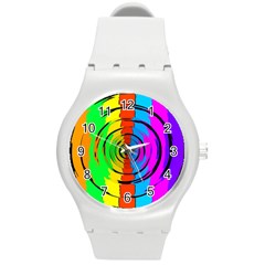 Pattern Colorful Glass Distortion Round Plastic Sport Watch (M)