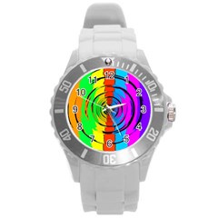 Pattern Colorful Glass Distortion Round Plastic Sport Watch (L)