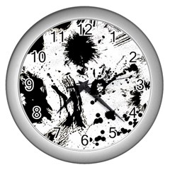 Pattern Color Painting Dab Black Wall Clocks (silver)  by Sapixe