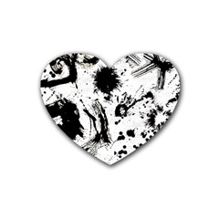 Pattern Color Painting Dab Black Rubber Coaster (heart)  by Sapixe