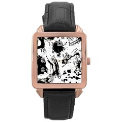 Pattern Color Painting Dab Black Rose Gold Leather Watch  by Sapixe