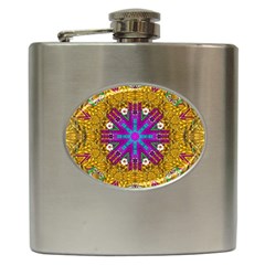 Golden Retro Medival Festive Fantasy Nature Hip Flask (6 Oz) by pepitasart