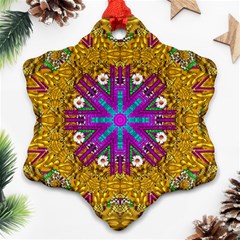 Golden Retro Medival Festive Fantasy Nature Ornament (snowflake) by pepitasart