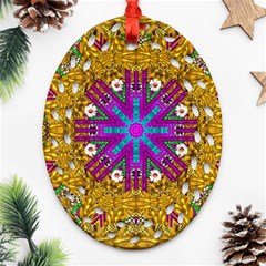 Golden Retro Medival Festive Fantasy Nature Ornament (oval Filigree) by pepitasart