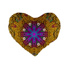 Golden Retro Medival Festive Fantasy Nature Standard 16  Premium Heart Shape Cushions by pepitasart