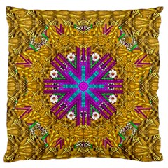 Golden Retro Medival Festive Fantasy Nature Large Flano Cushion Case (one Side) by pepitasart