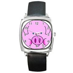 Pink Pig Christmas Xmas Stuffed Animal Square Metal Watch by Sapixe