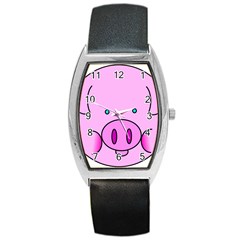 Pink Pig Christmas Xmas Stuffed Animal Barrel Style Metal Watch by Sapixe