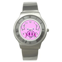 Pink Pig Christmas Xmas Stuffed Animal Stainless Steel Watch by Sapixe