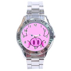 Pink Pig Christmas Xmas Stuffed Animal Stainless Steel Analogue Watch by Sapixe