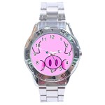 Pink Pig Christmas Xmas Stuffed Animal Stainless Steel Analogue Watch Front