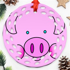 Pink Pig Christmas Xmas Stuffed Animal Ornament (round Filigree) by Sapixe