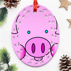 Pink Pig Christmas Xmas Stuffed Animal Ornament (oval Filigree) by Sapixe