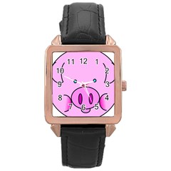 Pink Pig Christmas Xmas Stuffed Animal Rose Gold Leather Watch  by Sapixe