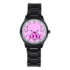 Pink Pig Christmas Xmas Stuffed Animal Stainless Steel Round Watch by Sapixe