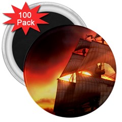 Pirate Ship Caribbean 3  Magnets (100 Pack) by Sapixe