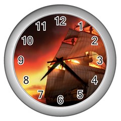 Pirate Ship Caribbean Wall Clocks (silver)  by Sapixe