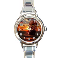 Pirate Ship Round Italian Charm Watch