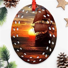 Pirate Ship Oval Filigree Ornament (Two Sides)