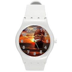 Pirate Ship Round Plastic Sport Watch (M)