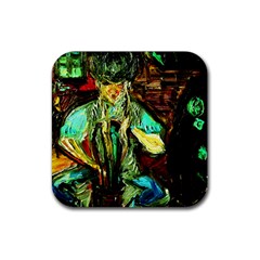 Girl In A Bar Rubber Coaster (square)  by bestdesignintheworld