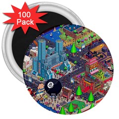 Pixel Art City 3  Magnets (100 Pack)