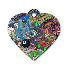 Pixel Art City Dog Tag Heart (one Side) by Sapixe