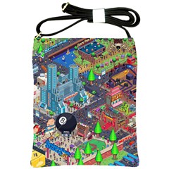 Pixel Art City Shoulder Sling Bags by Sapixe