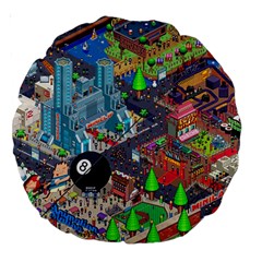 Pixel Art City Large 18  Premium Round Cushions by Sapixe