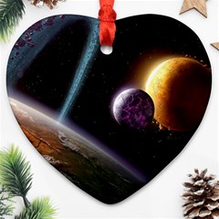 Planets In Space Heart Ornament (two Sides) by Sapixe