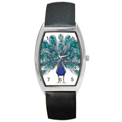 Peacock Bird Peacock Feathers Barrel Style Metal Watch by Sapixe