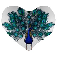 Peacock Bird Peacock Feathers Large 19  Premium Flano Heart Shape Cushions by Sapixe