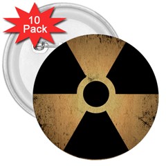 Radioactive Warning Signs Hazard 3  Buttons (10 Pack)  by Sapixe