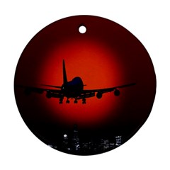 Red Sun Jet Flying Over The City Art Ornament (round) by Sapixe