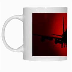 Red Sun Jet Flying Over The City Art White Mugs by Sapixe