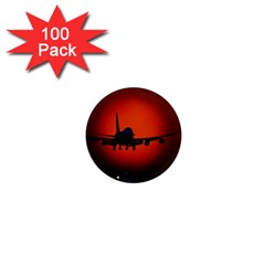 Red Sun Jet Flying Over The City Art 1  Mini Magnets (100 Pack)  by Sapixe