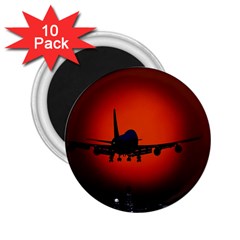 Red Sun Jet Flying Over The City Art 2 25  Magnets (10 Pack)  by Sapixe