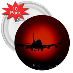 Red Sun Jet Flying Over The City Art 3  Buttons (10 Pack)  by Sapixe